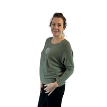 Load image into Gallery viewer, Khaki green Heart balloon soft knit top for women. (A156)