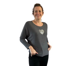 Load image into Gallery viewer, Grey Heart balloon soft knit top for women. (A156)

