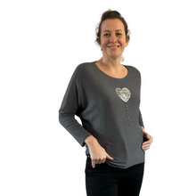 Load image into Gallery viewer, Grey Heart balloon soft knit top for women. (A156)