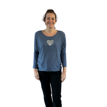 Load image into Gallery viewer, Denim Blue Heart balloon soft knit top for women. (A156)