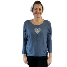 Load image into Gallery viewer, Denim Blue Heart balloon soft knit top for women. (A156)