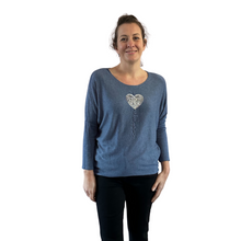 Load image into Gallery viewer, Denim Blue Heart balloon soft knit top for women. (A156)