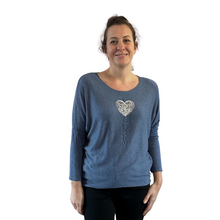 Load image into Gallery viewer, Denim Blue Heart balloon soft knit top for women. (A156)