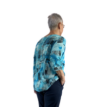 Load image into Gallery viewer, Turquoise scribble print cotton T shirt for women (A148)