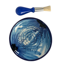 Load image into Gallery viewer, Blue with white swirl Garlic and Ginger Grater Plate set with brush and peeler. (23)