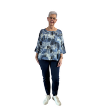 Load image into Gallery viewer, Denim Blue scribble print cotton T shirt for women (A148)