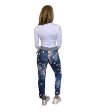 Load image into Gallery viewer, Blue Floral print Italian Joggers for casual everyday wear. Made in Italy
