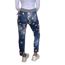Load image into Gallery viewer, Blue Floral print Italian Joggers for casual everyday wear. Made in Italy