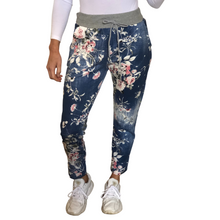 Load image into Gallery viewer, Blue Floral print Italian Joggers for casual everyday wear. Made in Italy