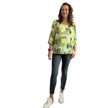 Load image into Gallery viewer, Lime green scribble print cotton T shirt for women (A148)