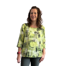 Load image into Gallery viewer, Lime green scribble print cotton T shirt for women (A148)