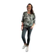 Load image into Gallery viewer, Khaki green scribble print cotton T shirt for women (A148)