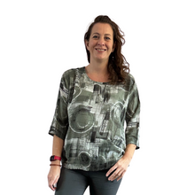 Load image into Gallery viewer, Khaki green scribble print cotton T shirt for women (A148)