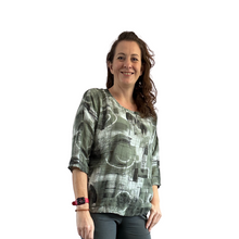 Load image into Gallery viewer, Khaki green scribble print cotton T shirt for women (A148)