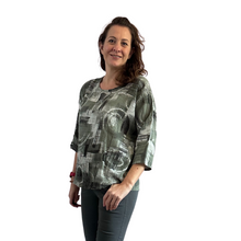 Load image into Gallery viewer, Khaki green scribble print cotton T shirt for women (A148)