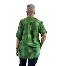 Load image into Gallery viewer, Bright green dandelion puff design collarless Shirt 100% cotton  (A109)

