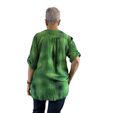 Load image into Gallery viewer, Bright green dandelion puff design collarless Shirt 100% cotton (A109)