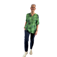 Load image into Gallery viewer, Bright green dandelion puff design collarless Shirt 100% cotton  (A109)

