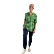 Load image into Gallery viewer, Bright green dandelion puff design collarless Shirt 100% cotton (A109)