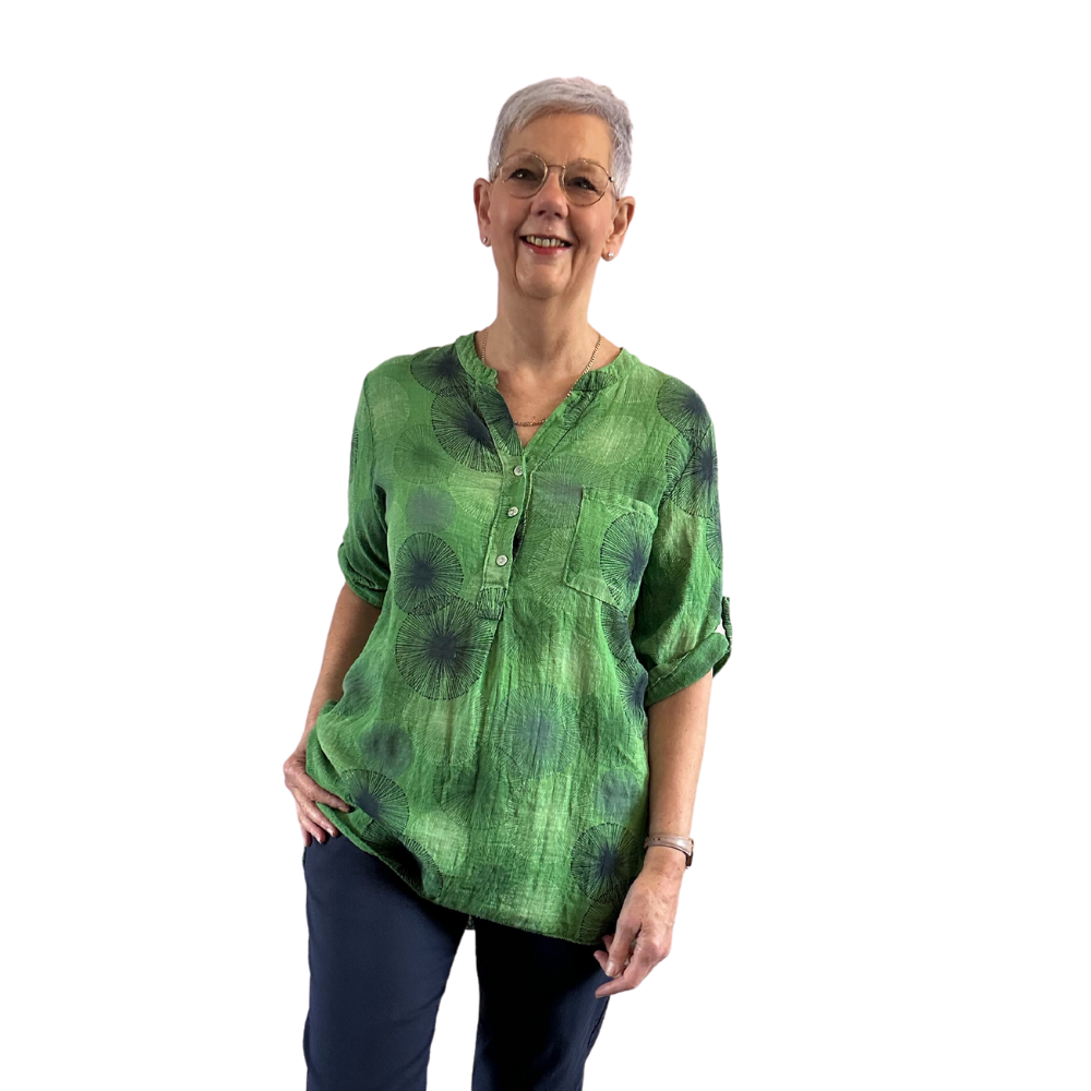 Bright green dandelion puff design collarless Shirt 100% cotton  (A109)