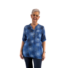 Load image into Gallery viewer, Royal blue dandelion puff design collarless Shirt 100% cotton (A109)