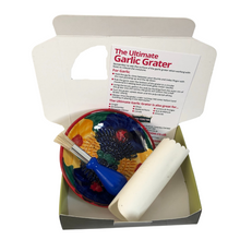 Load image into Gallery viewer, Multi Coloured Flower Garlic and Ginger Grater Plate set with brush and peeler. (18)