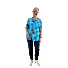 Load image into Gallery viewer, Turquoise dandelion puff design collarless Shirt 100% cotton (A109)