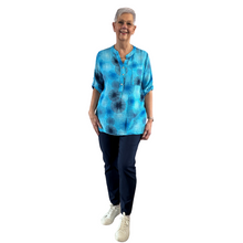 Load image into Gallery viewer, Turquoise dandelion puff design collarless Shirt 100% cotton (A109)