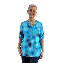 Load image into Gallery viewer, Turquoise dandelion puff design collarless Shirt 100% cotton  (A109)
