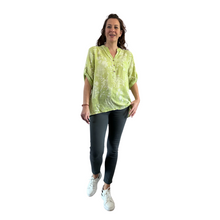 Load image into Gallery viewer, Ladies lime green dandelion print shirt (A127)