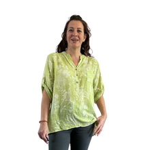 Load image into Gallery viewer, Ladies lime green dandelion print shirt (A127)