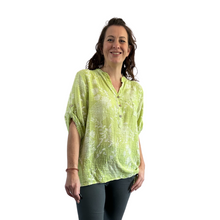 Load image into Gallery viewer, Ladies lime green dandelion print shirt (A127)