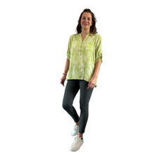Load image into Gallery viewer, Ladies lime green dandelion print shirt (A127)