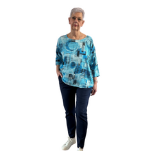 Load image into Gallery viewer, Turquoise scribble print cotton T shirt for women (A148)