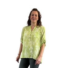 Load image into Gallery viewer, Ladies lime green dandelion print shirt (A127)