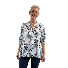 Load image into Gallery viewer, Ladies white/navy dandelion print shirt (A127)
