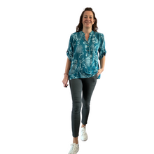 Load image into Gallery viewer, Ladies petrol dandelion print shirt (A127)