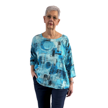 Load image into Gallery viewer, Turquoise scribble print cotton T shirt for women (A148)