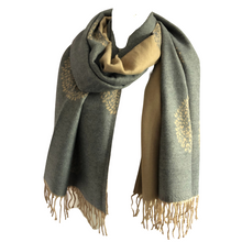 Load image into Gallery viewer, Ladies Cashmere Camel Tree of Life reversable Blanket Scarf