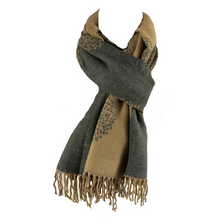 Load image into Gallery viewer, Ladies Cashmere Camel Tree of Life reversable Blanket Scarf