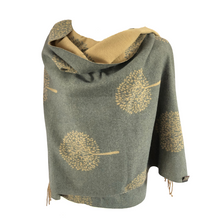Load image into Gallery viewer, Ladies Cashmere Camel Tree of Life reversable Blanket Scarf