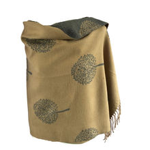 Load image into Gallery viewer, Ladies Cashmere Camel Tree of Life reversable Blanket Scarf