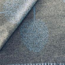 Load image into Gallery viewer, Ladies Cashmere Blue + Light Grey Tree of Life reversable Blanket Scarf