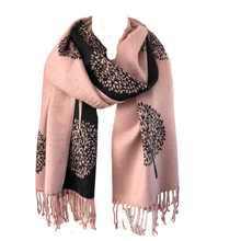 Load image into Gallery viewer, Ladies Cashmere Pink and Black Tree of Life reversable Blanket Scarf