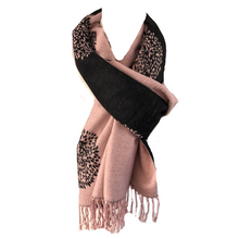 Load image into Gallery viewer, Ladies Cashmere Pink and Black Tree of Life reversable Blanket Scarf