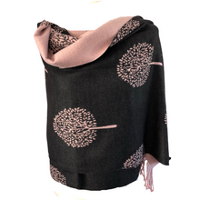 Load image into Gallery viewer, Ladies Cashmere Pink and Black Tree of Life reversable Blanket Scarf