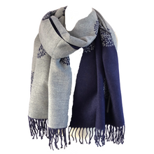 Load image into Gallery viewer, Ladies Cashmere navy Tree of Life reversable Blanket Scarf