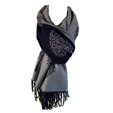Load image into Gallery viewer, Ladies Cashmere navy Tree of Life reversable Blanket Scarf