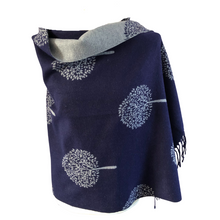 Load image into Gallery viewer, Ladies Cashmere navy Tree of Life reversable Blanket Scarf