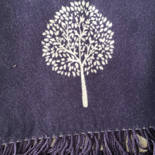 Load image into Gallery viewer, Ladies Cashmere navy Tree of Life reversable Blanket Scarf
